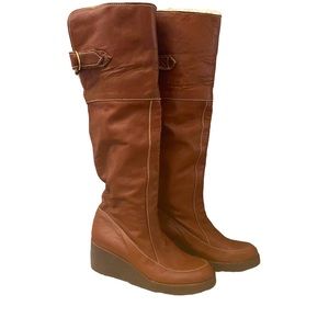 70’s Leather Convertible Shearling Wedge Boots Size 7.5